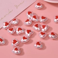 Detailed macro view of heart-shaped pearl beads with red hearts and pink polka dots - 1 Piece / Red (1#)