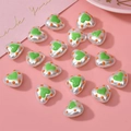 Heart-shaped pearl beads with green hearts and orange dots for DIY jewelry making - 1 Piece/Pack / Dark Green (8#)