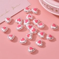 Polished pearl white heart beads with pink dotted patterns for DIY jewelry making - 1 Piece/Pack / Dark Pink (7#)