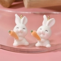 Macro detail of cute flocked white rabbit pendants with carrots for DIY jewelry making - 11# Radish Rabbit (19x30mm)