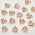 Ciondoli a cuore placcati in oro 14k con zirconi rosa per la creazione di gioielli fai-da-te - 9# Oro Zirconia Rosa Cuore