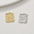 Macro detail of rectangle 14k gold and silver pendants with embossed botanical grain pattern - 13# Lace Square Wheat / 1 Piece/Pack (14x18mm) / Gold