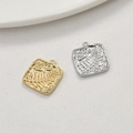 Detailed relief of leaf and feather patterns on square gold and silver jewelry pendants - 15# Square Leaf / 1 Piece/Pack (15x17mm) / Gold