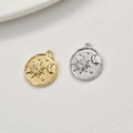 Close-up of gold and silver 14k plated sun and moon coin pendants for jewelry making - 20# Round Star-Moon / 1 Piece/Pack (14x18mm) / Silver