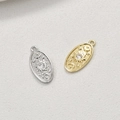 Macro detail of 14k gold and silver star moon oval pendants with zircon for DIY jewelry - 21# Oval Moon-Star / 1 Piece (9x18mm) / Gold