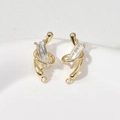 Par de pendientes bañados en oro de 14k con circón rectangular y lazo para bricolaje - Dorado