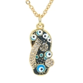 Gouden slippers ketting met zwart emaille boze oog hanger en glinsterende kristallen - Goud-Zwart