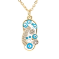 Golden flip-flop necklace pendant with white enamel and blue evil eye charms - Gold-White