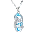 Flip-flop pendant necklace with blue evil eye enamel and sparkling cubic zirconia - Platinum-White