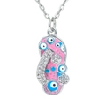 Roze emaille slipper ketting hanger met blauwe boze oog patronen en zirkoon - Platina-Roze