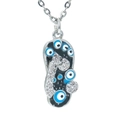 Zilveren slipperketting met zwart emaille, blauwe boze ogen en fonkelende zirkoon - Platina-Zwart