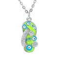 Zilveren slipper ketting met lichtgroen emaille en blauwe boze oog bedels sieraad - Platina-Geel