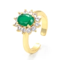Bague réglable en or avec pierre ovale verte et accents de zircons blancs - Ouvert Réglable / Or-Vert