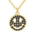 Vergoldete Halskette mit einem schwarzen Zirkonia Smiley-Gesicht Anhänger - Schwarz