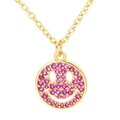 Goldene Box-Halskette mit Smiley-Anhänger besetzt mit rosa und lila Zirkonia-Steinen - Fuchsia