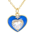 Elegante vergoldete Herzkette mit blauem Emaille-Anhänger und funkelndem Zirkon - Dunkelblau
