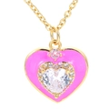 Herzanhänger aus rosa Emaille mit klarem Zirkonia und goldener Gliederkette für Damen - Fuchsia