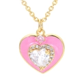 Herzanhänger mit rosa Emaille, Zirkon und Gold-Finish für Damen im süßen Stil - Rosa