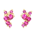 Vintage gold stud earrings featuring vibrant pink zircon clusters in a creative footprint shape - Gold Red Zirconia