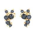 Luxurious gold-plated copper stud earrings with sparkling black zircon stones in a curved shape - Gold Black Zircon
