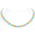 Bunte Zirkonia-Tenniskette mit rosa blauen gelben und grünen Edelsteinen auf Silberkette - Platinierte Halskette