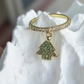 Gouden kerstboom ring met schitterende groene en witte zirkonia pavé details - Kerstboom Stijl (R0131-D)