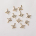 Set of 11 North Star charms in 14K gold plated brass with micro-pave cubic zirconia - Gold Full Pave Star Burst Single Loop Style (H-71)