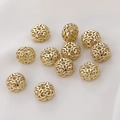 Perle cave in oro 14k con motivi filigranati vintage per creazione gioielli fai da te - Perlina Piatta Traforata (H-003) / 1 Pezzo/Confezione (10x6mm) / Oro