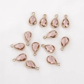 Set of 11 faceted champagne pink teardrop glass pendants with gold-plated metal frames - 1 Piece / Deep Pink