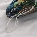 Dettaglio di minuscole perle di conchiglia bianca su un guscio di abalone iridescente - Perlina in Conchiglia 2mm (Circa 160 Pezzi)