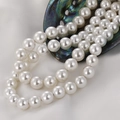 Macro detail of high-luster white pearls on silk background with natural abalone shell - 12mm Shell Bead (Approx 33 Pieces)