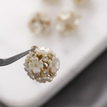 Exquisite 14k gold plated hollow flower ball pendant with white petals and zircons - Gold Shell Flower Ball