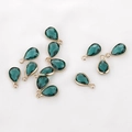 Dark green teardrop faceted crystal pendants with gold edges for DIY jewelry making - 1 Piece / Emerald