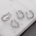 Set of 4 bright silver twisted ear cuffs with textured bead edges for non-pierced ears - 14# Hollow Ear Cuff White Gold Tone