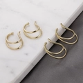 Set of four 18K gold plated minimalist double-layered C-shaped ear cuffs for non-pierced ears - 9# Double-layer Ear Cuff Gold