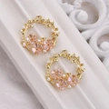 14k gold-filled flower wreath pendants with pink petals and white pearls for DIY jewelry - Pink