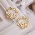 14k gold-filled flower pendant with shell petals and pearls for DIY jewelry making - White