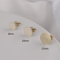 Macro view of gold flat round earring studs in sizes 8mm, 10mm, and 12mm for DIY jewelry - Without Loop / 8mm / 14K Gold