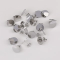 DIY flat pad earring posts with silver pins and earnuts for jewelry making - Without Loop / 10mm / White Gold