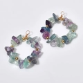 Handmade hoop pendant featuring colorful raw gemstone chips and gold accent beads - Fluorite