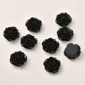 Flatback black resin rose charms for DIY jewelry and crafts showing petal details - 10 Pieces/Pack (19mm) / 13# Black