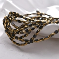 Vintage black and gold oval glass beads for DIY necklaces with premium metallic finish - 50 Pieces Set / Black