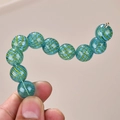 Blue hollow glass bubble bead with green spiral pattern and golden metal loop for jewelry - Lake Blue Yellow Green Spiral (2# Dark Green)