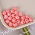 Pink striped hollow glass beads for DIY jewelry making, displayed in a white bowl - Pink Base Red Spiral (12# Pink White Red)