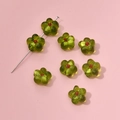 Macro shot of light green glass flower beads with red centers for DIY jewelry making - Flower / Olive Green Flower