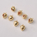 Detailed close-up of 14K gold-plated strawberry fruit charms with red micro-pave zircons - Strawberry Pendant / Gold