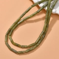 Detail of cylindrical green jade stone beads on a double-layer necklace with natural texture - 21# Southern Jade [approximately 28 Beads Per Piece]