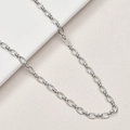 Collier à gros maillons ovales argentés polis avec détails texturés sur fond blanc - 14# Argent Chaîne Double Perle