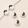 Silver alloy Tai Chi Yin Yang beads for DIY jewelry making featuring black white enamel - Large / Silver