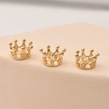 Macro detail of 14k gold plated hollow crown charms with sparkling zircon inlay - 29# Gold Crown / Gold